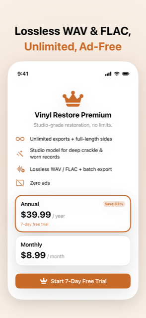 Lossless WAV and FLAC, unlimited, ad-free Premium